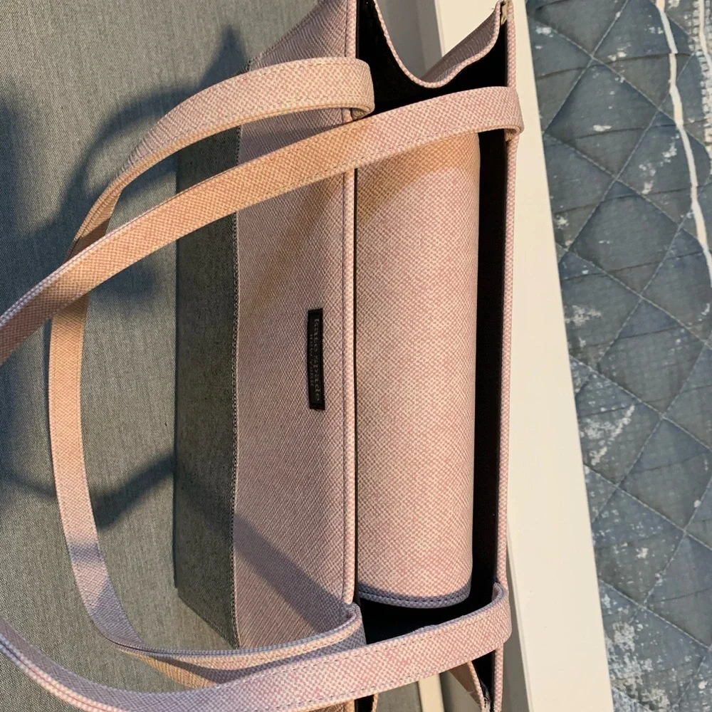 KATE SPADE PINK GREY HANDBAG MEDIUM SATCHEL PURSE FABRIC, CLASSIC STYLE - Picture 8 of 16
